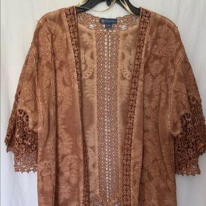 Democracy Copper Crochet-Trim Textured Kimono